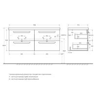 Тумба под раковину подвесная с четырьмя выкатными ящиками ECO  Bianco Opaco ECO-1200-4C-SO-2-BO CEZARES