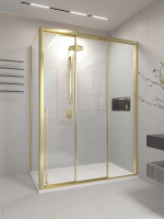 Душевой угол раздвижной 1100х800x2000 цвет профиля Золото брашинг стекло прозрачное PR3/R-SP-11080-01-G-C4 Premium Veconi