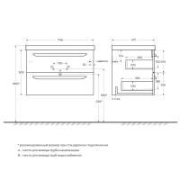 Тумба под раковину подвесная с двумя выкатными ящиками ECO  Grafito ECO-750-2C-SO-GR-P CEZARES