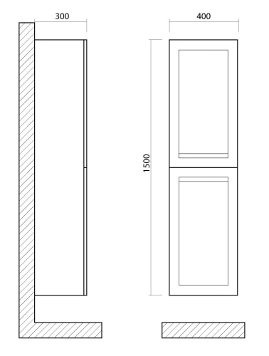PLATINO  Шкаф подвесной с двумя распашными дверцами, Бирюзовый матовый, 400x300x1500 AM-Platino-1500-2A-SO-TM ART&MAX